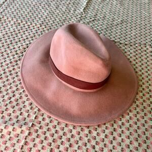 Free People 100% Wool Wide Brim Fedora Rancher Hat Tan Brown EUC